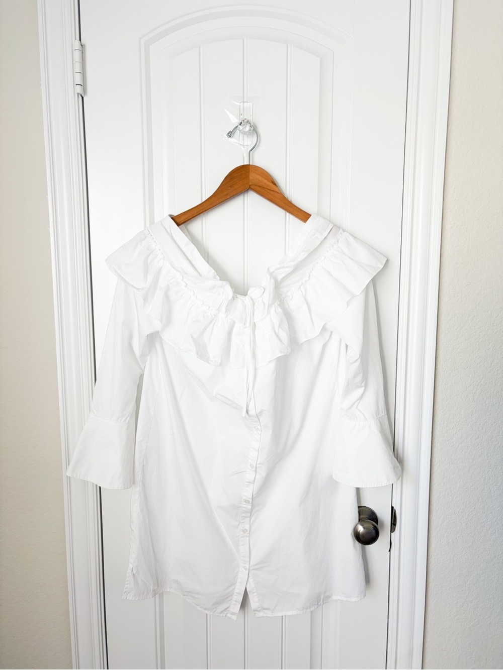 Rebecca Minkoff White Ruffle Off-Shoulder Button-Down Mini Dress Size Large